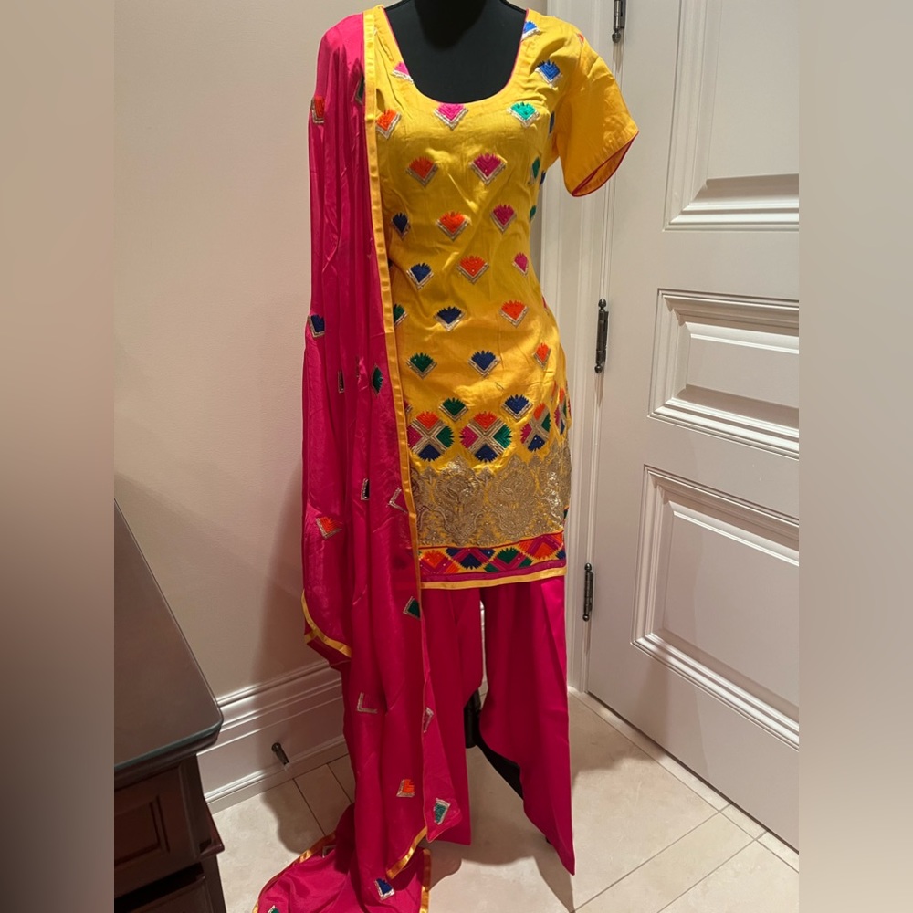 Yellow and Magenta Patial Salwar Suit